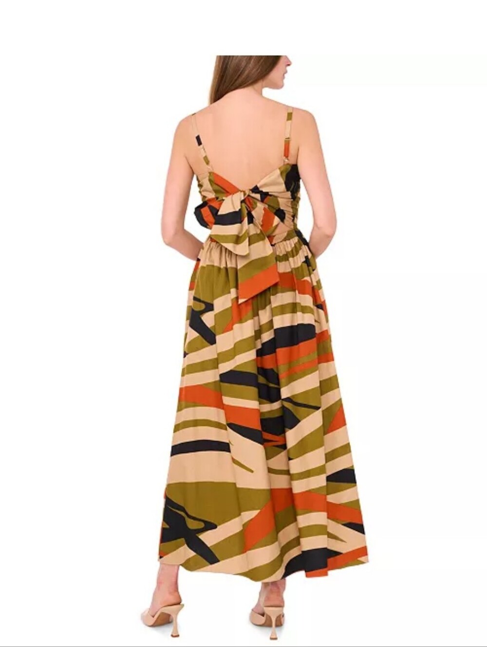 MSK Petite Maxi Dress PXL Abstract Stripe Tie Back Sleeveless Boho Resort Beach - Picture 2 of 10